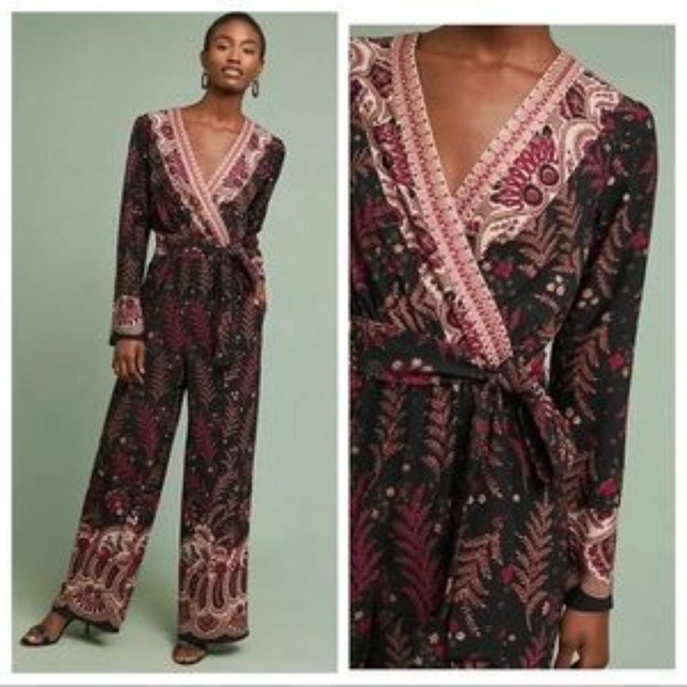 Anthropologie One September dark floral jumpsuit